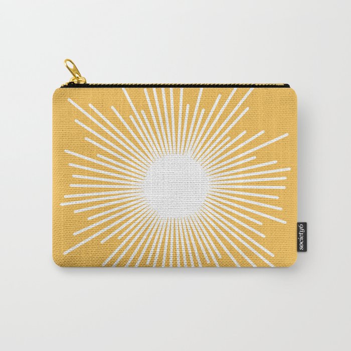 Mid Century Modern Sunburst - Minimalist Sun in Mustard Marigold Yellow and White Carry All Pouch Gallery Image 1