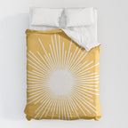 Mid Century Modern Sunburst - Minimalist Sun in Mustard Marigold Yellow and White Duvet Cover Gallery Image 6