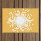 Mid Century Modern Sunburst - Minimalist Sun in Mustard Marigold Yellow and White Outdoor Rug Gallery Image 1