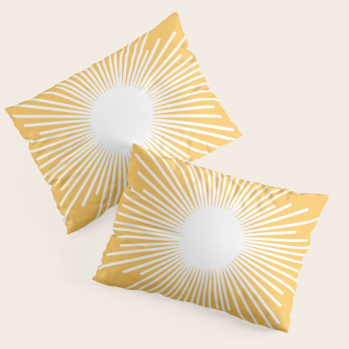 Mid Century Modern Sunburst - Minimalist Sun in Mustard Marigold Yellow and White Pillow Sham Gallery Image 1
