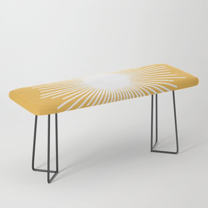 Mid Century Modern Sunburst - Minimalist Sun in Mustard Marigold Yellow and White Bench Gallery Image 1