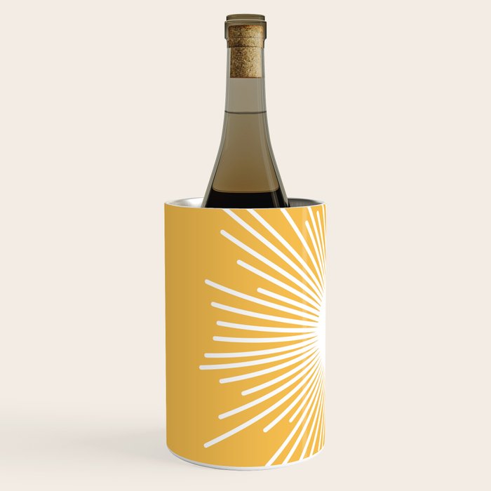 Mid Century Modern Sunburst - Minimalist Sun in Mustard Marigold Yellow and White Wine Chiller Gallery Image 2