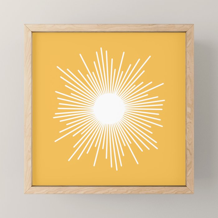 Mid Century Modern Sunburst - Minimalist Sun in Mustard Marigold Yellow and White Mini Art Print Gallery Image 1