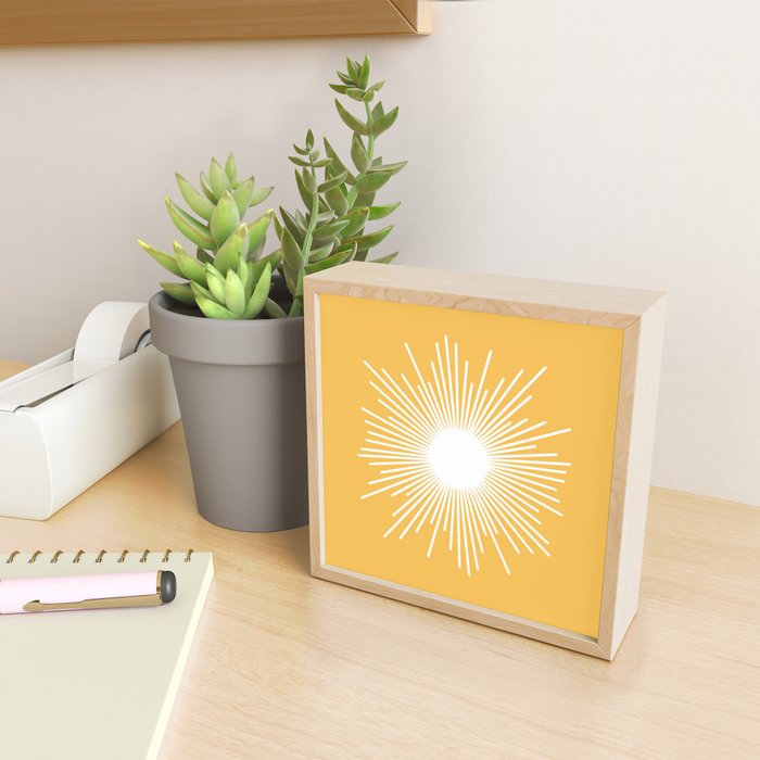 Mid Century Modern Sunburst - Minimalist Sun in Mustard Marigold Yellow and White Mini Art Print Gallery Image 2