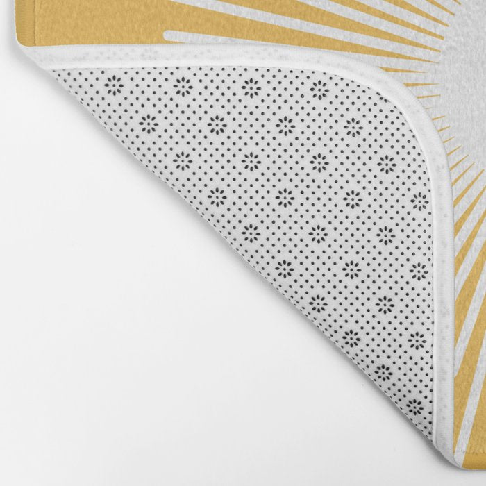 Mid Century Modern Sunburst - Minimalist Sun in Mustard Marigold Yellow and White Bath Mat Gallery Image 2