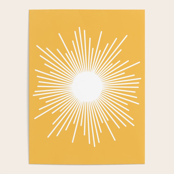 Mid Century Modern Sunburst - Minimalist Sun in Mustard Marigold Yellow and White Poster Gallery Image 4