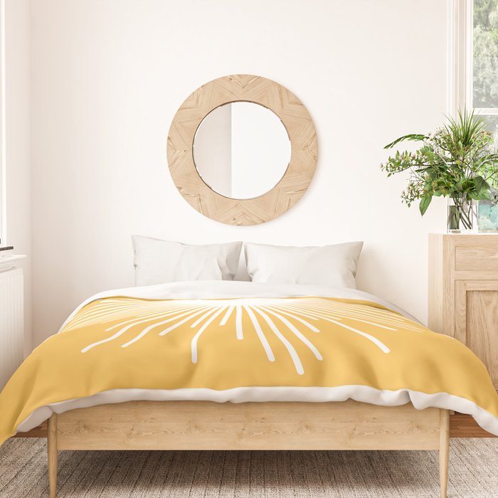 Mid Century Modern Sunburst - Minimalist Sun in Mustard Marigold Yellow and White Duvet Cover Gallery Image 3