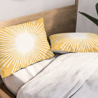 Mid Century Modern Sunburst - Minimalist Sun in Mustard Marigold Yellow and White Pillow Sham Gallery Image 2