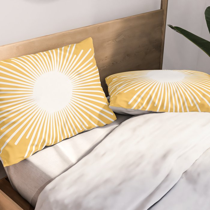 Mid Century Modern Sunburst - Minimalist Sun in Mustard Marigold Yellow and White Pillow Sham Gallery Image 2
