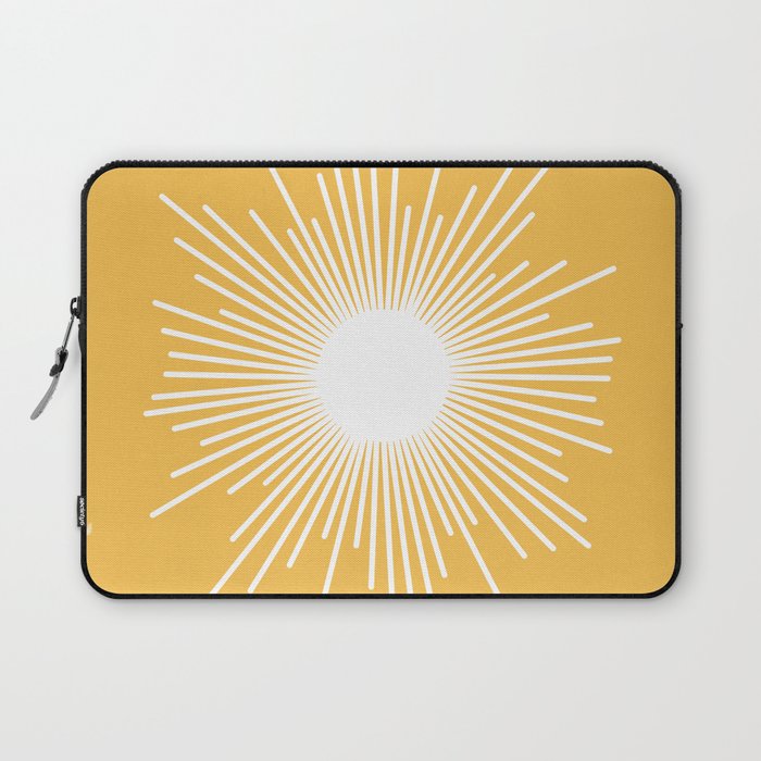 Mid Century Modern Sunburst - Minimalist Sun in Mustard Marigold Yellow and White Laptop Sleeve Gallery Image 1