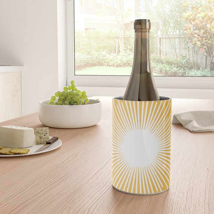 Mid Century Modern Sunburst - Minimalist Sun in Mustard Marigold Yellow and White Wine Chiller Gallery Image 4