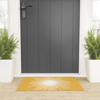 Mid Century Modern Sunburst - Minimalist Sun in Mustard Marigold Yellow and White Welcome Mat Gallery Image 3