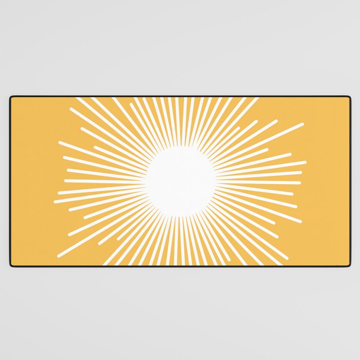 Mid Century Modern Sunburst - Minimalist Sun in Mustard Marigold Yellow and White Desk Mat Gallery Image 3