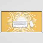 Mid Century Modern Sunburst - Minimalist Sun in Mustard Marigold Yellow and White Desk Mat Gallery Image 1