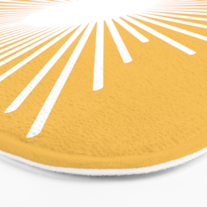 Mid Century Modern Sunburst - Minimalist Sun in Mustard Marigold Yellow and White Bath Mat Gallery Image 3