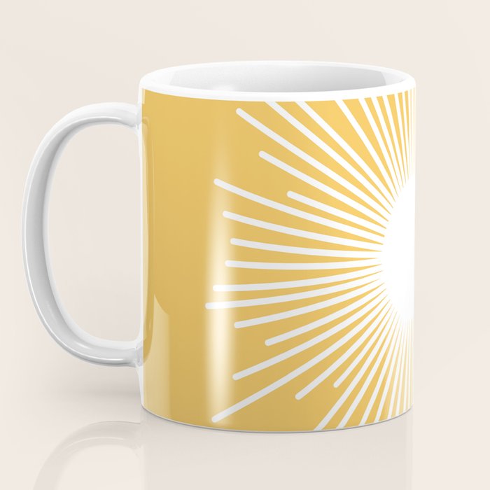 Mid Century Modern Sunburst - Minimalist Sun in Mustard Marigold Yellow and White Coffee Mug Gallery Image 3