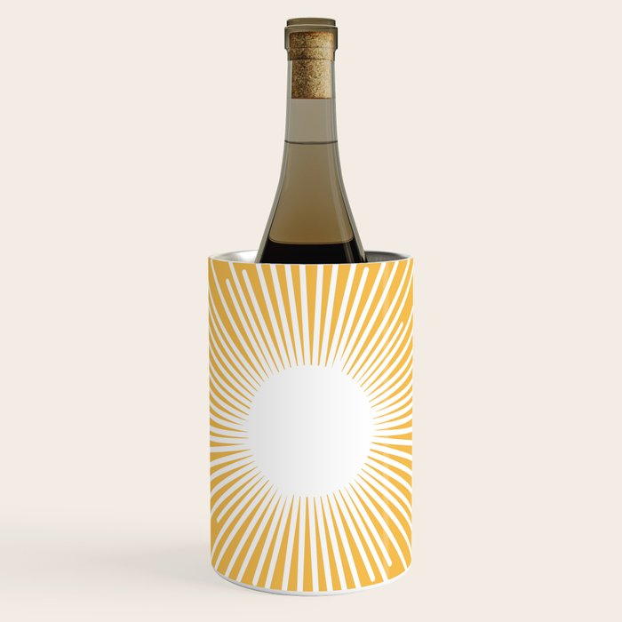Mid Century Modern Sunburst - Minimalist Sun in Mustard Marigold Yellow and White Wine Chiller Gallery Image 1