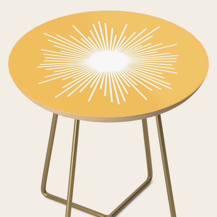 Mid Century Modern Sunburst - Minimalist Sun in Mustard Marigold Yellow and White Side Table Gallery Image 2