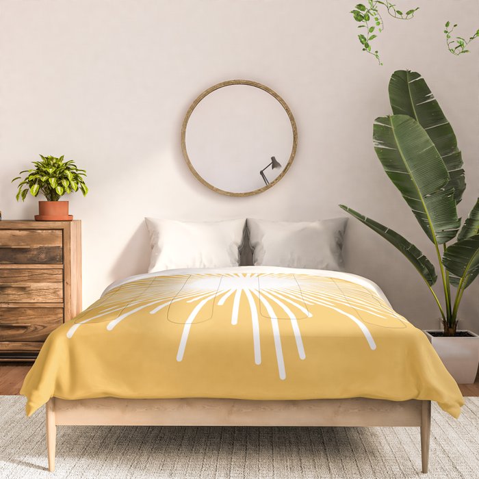 Mid Century Modern Sunburst - Minimalist Sun in Mustard Marigold Yellow and White Comforter Gallery Image 3