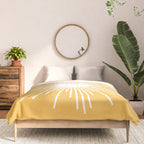 Mid Century Modern Sunburst - Minimalist Sun in Mustard Marigold Yellow and White Comforter Gallery Image 3