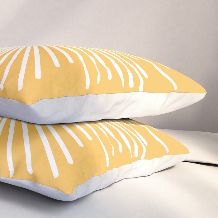 Mid Century Modern Sunburst - Minimalist Sun in Mustard Marigold Yellow and White Pillow Sham Gallery Image 3