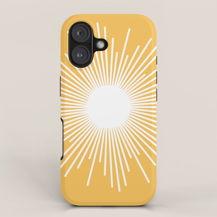 Mid Century Modern Sunburst - Minimalist Sun in Mustard Marigold Yellow and White iPhone Case Gallery Image 1