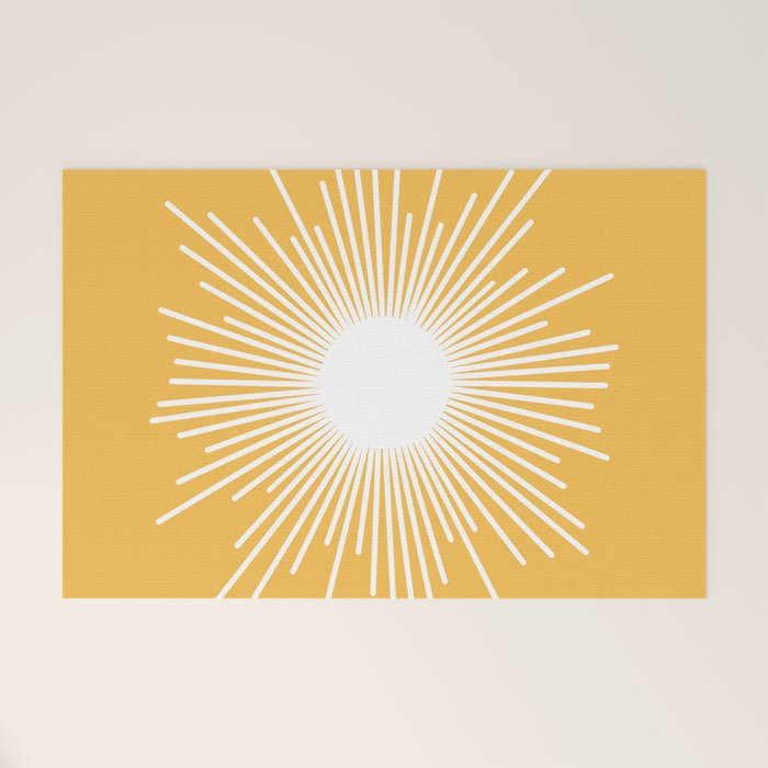 Mid Century Modern Sunburst - Minimalist Sun in Mustard Marigold Yellow and White Welcome Mat Gallery Image 1