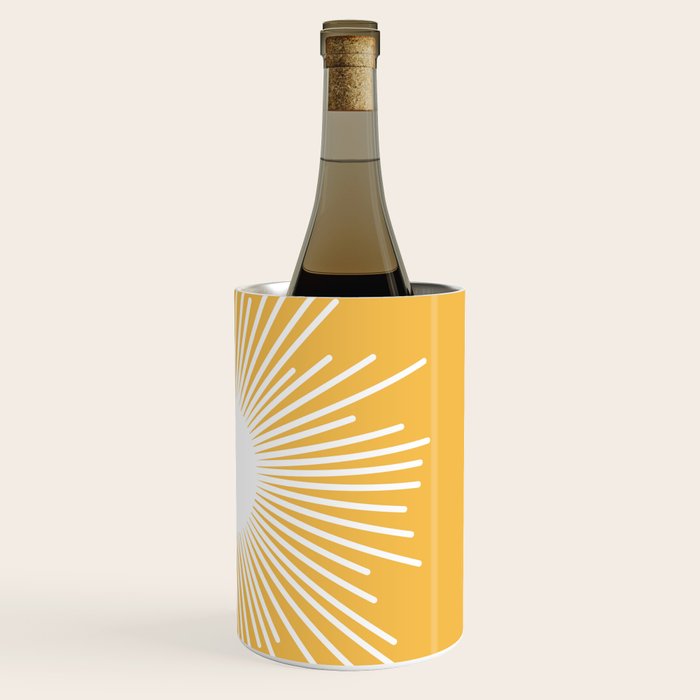 Mid Century Modern Sunburst - Minimalist Sun in Mustard Marigold Yellow and White Wine Chiller Gallery Image 3