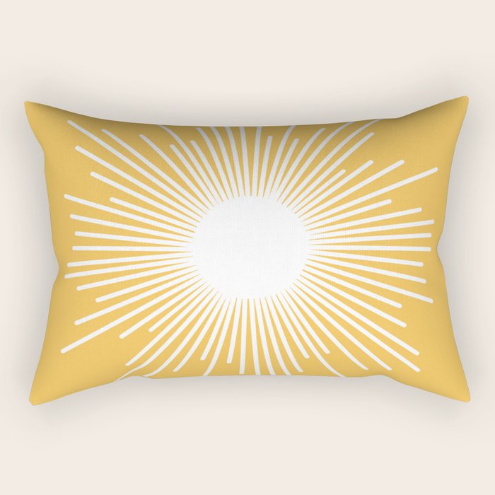 Mid Century Modern Sunburst - Minimalist Sun in Mustard Marigold Yellow and White Rectangular Pillow Gallery Image 2