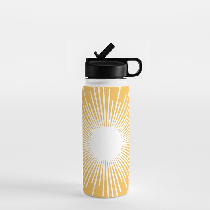 Mid Century Modern Sunburst - Minimalist Sun in Mustard Marigold Yellow and White Water Bottle Gallery Image 1