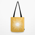 Mid Century Modern Sunburst - Minimalist Sun in Mustard Marigold Yellow and White Tote Bag Gallery Image 2