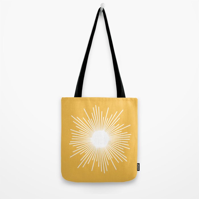 Mid Century Modern Sunburst - Minimalist Sun in Mustard Marigold Yellow and White Tote Bag Gallery Image 2