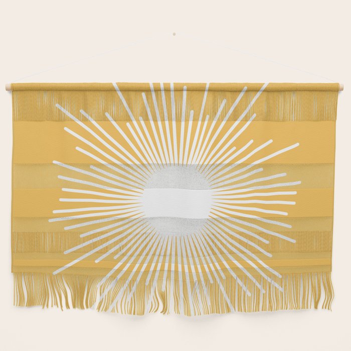 Mid Century Modern Sunburst - Minimalist Sun in Mustard Marigold Yellow and White Wall Hanging Gallery Image 1