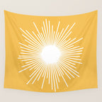 Mid Century Modern Sunburst - Minimalist Sun in Mustard Marigold Yellow and White Wall Tapestry Gallery Image 4