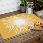 Mid Century Modern Sunburst - Minimalist Sun in Mustard Marigold Yellow and White Outdoor Rug Gallery Image 2