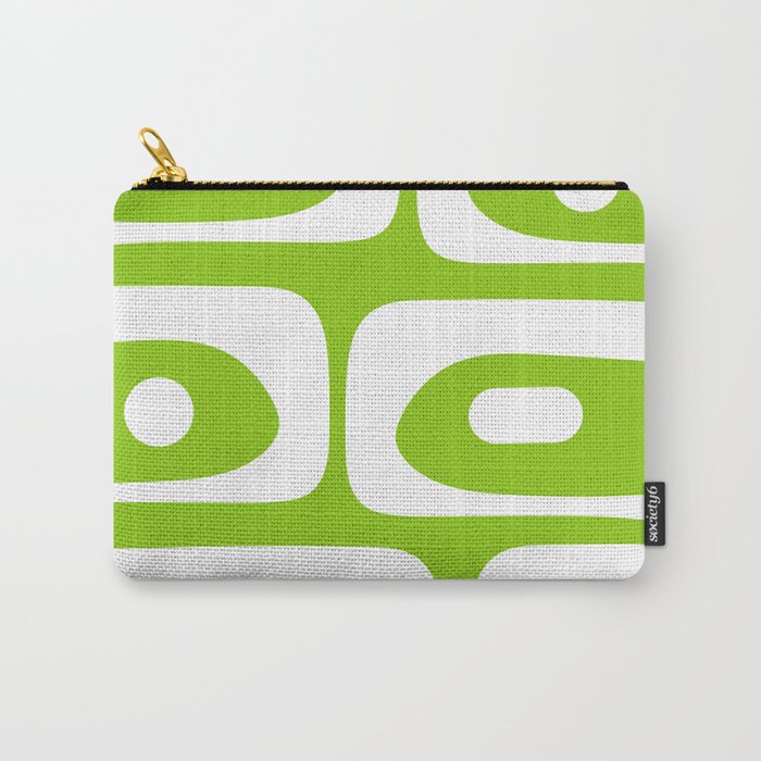 Lime Green Mid Century Modern Piquet Abstract Pattern with White Carry All Pouch Gallery Image 1