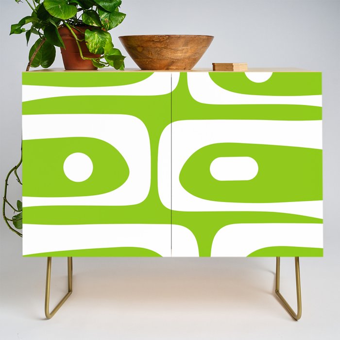Lime Green Mid Century Modern Piquet Abstract Pattern with White Credenza Gallery Image 1