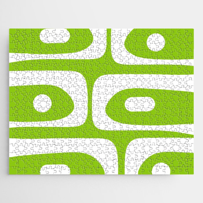 Lime Green Mid Century Modern Piquet Abstract Pattern with White Jigsaw Puzzle Gallery Image 1