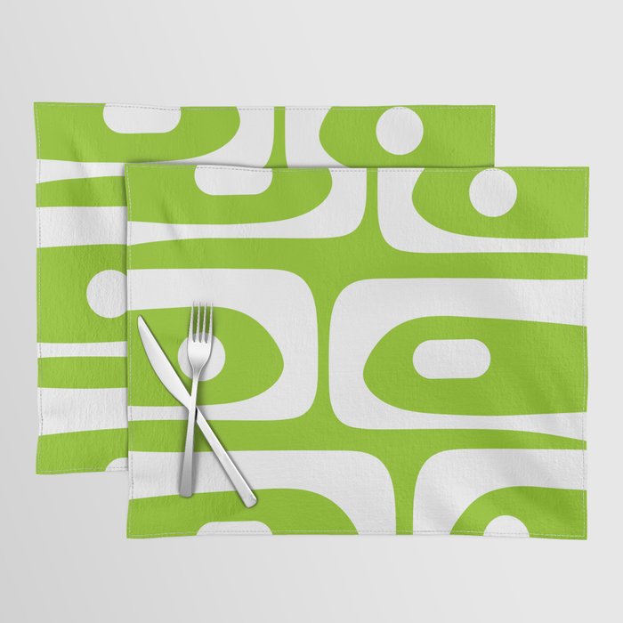 Lime Green Mid Century Modern Piquet Abstract Pattern with White Placemat Gallery Image 1