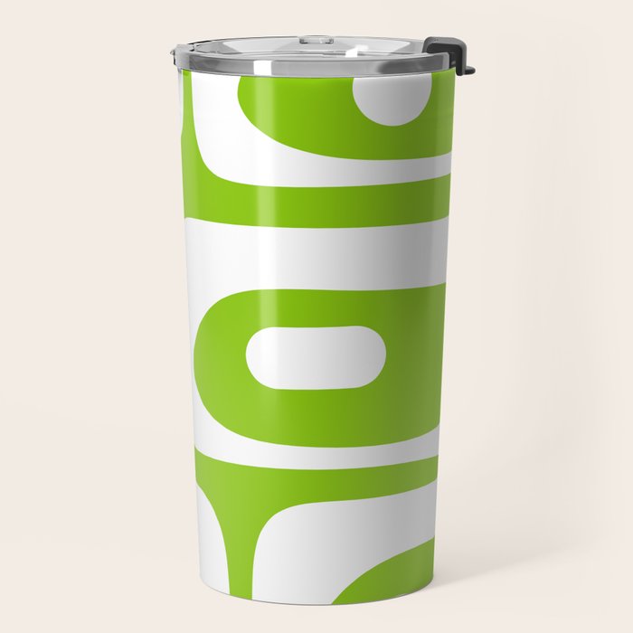 Lime Green Mid Century Modern Piquet Abstract Pattern with White Travel Mug Gallery Image 2