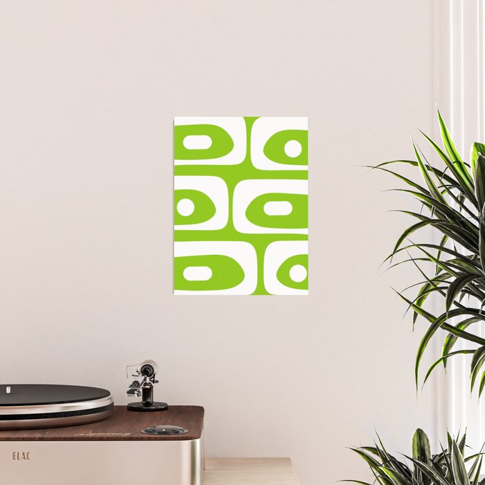 Lime Green Mid Century Modern Piquet Abstract Pattern with White Poster Gallery Image 2