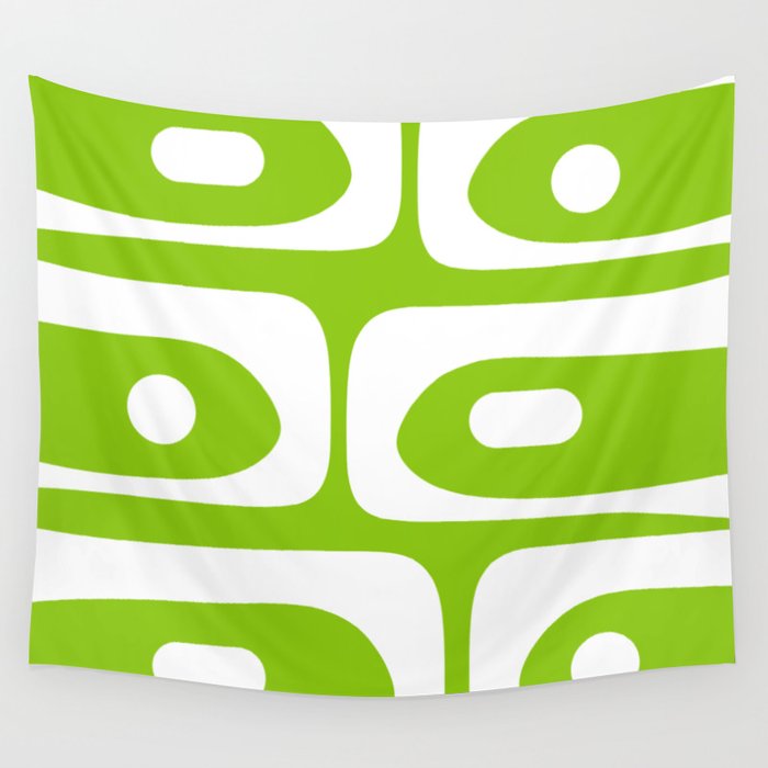 Lime Green Mid Century Modern Piquet Abstract Pattern with White Wall Tapestry Gallery Image 4