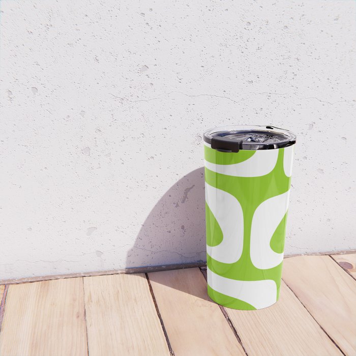 Lime Green Mid Century Modern Piquet Abstract Pattern with White Travel Mug Gallery Image 4