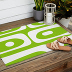 Lime Green Mid Century Modern Piquet Abstract Pattern with White Outdoor Rug Gallery Image 2