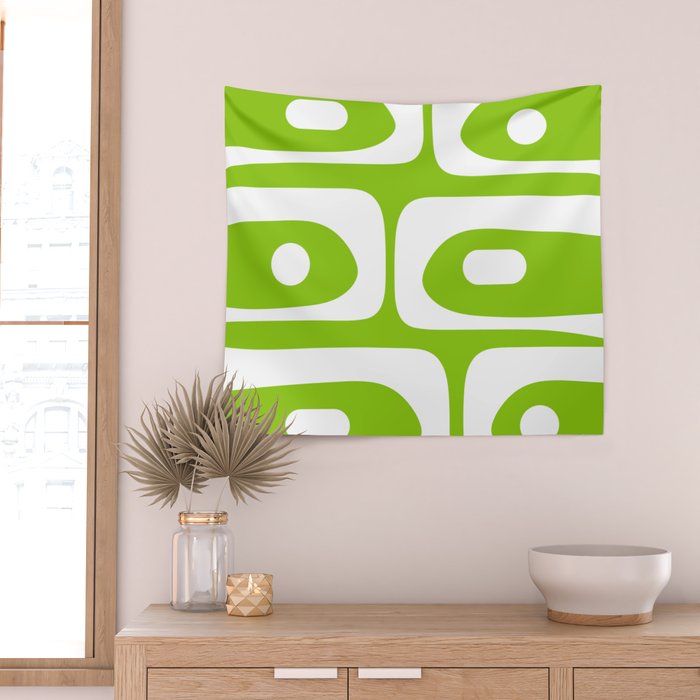 Lime Green Mid Century Modern Piquet Abstract Pattern with White Wall Tapestry Gallery Image 2