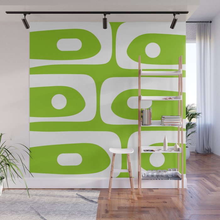 Lime Green Mid Century Modern Piquet Abstract Pattern with White Wall Mural Gallery Image 1