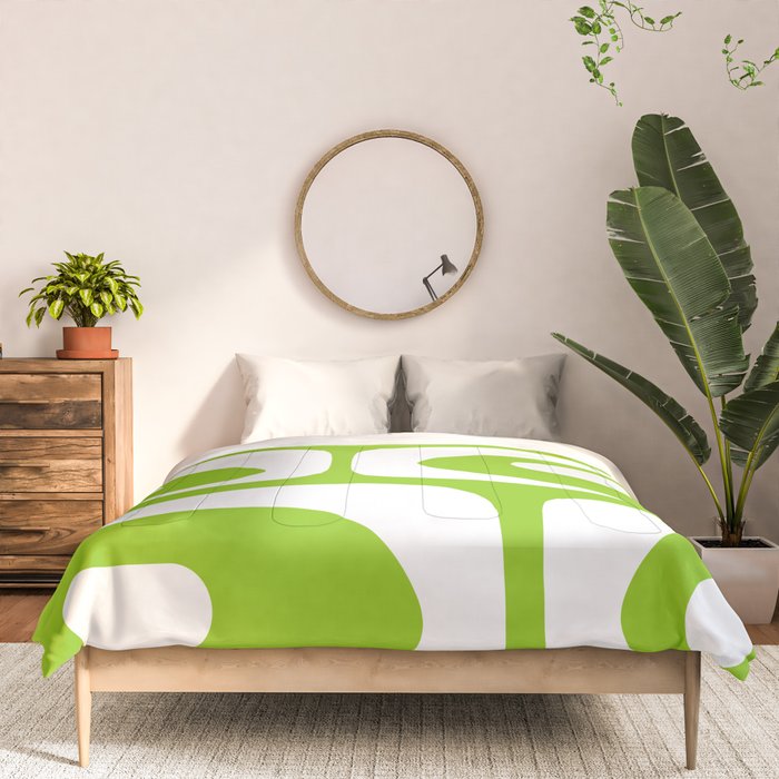 Lime Green Mid Century Modern Piquet Abstract Pattern with White Comforter Gallery Image 3