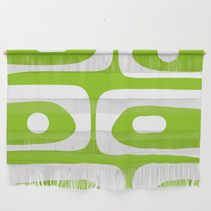 Lime Green Mid Century Modern Piquet Abstract Pattern with White Wall Hanging Gallery Image 1