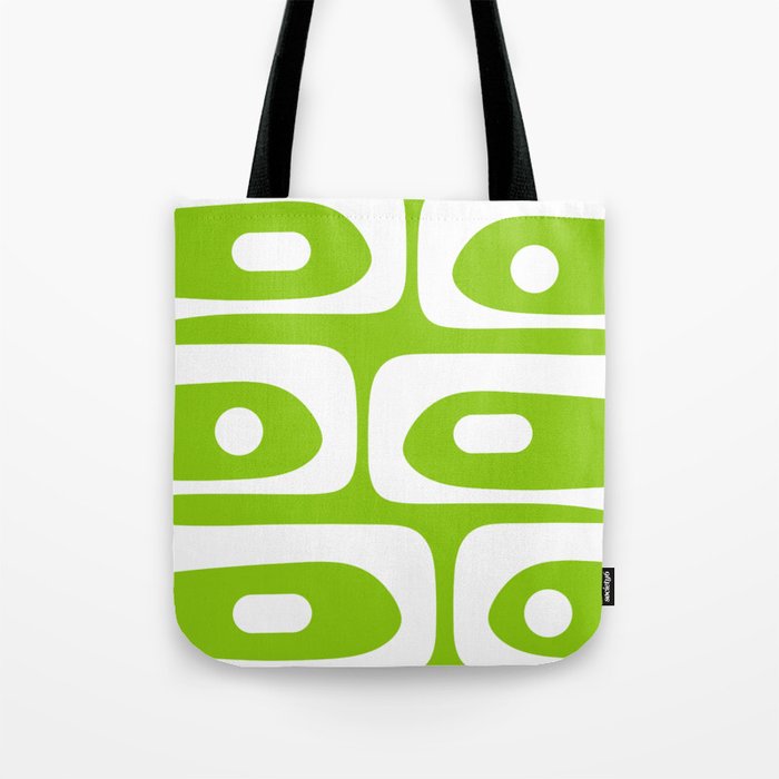 Lime Green Mid Century Modern Piquet Abstract Pattern with White Tote Bag Gallery Image 1