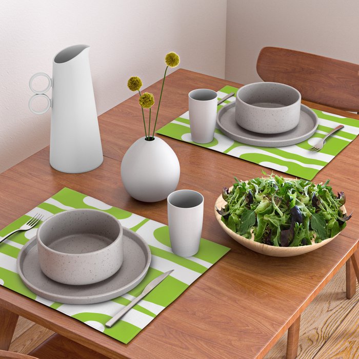 Lime Green Mid Century Modern Piquet Abstract Pattern with White Placemat Gallery Image 2